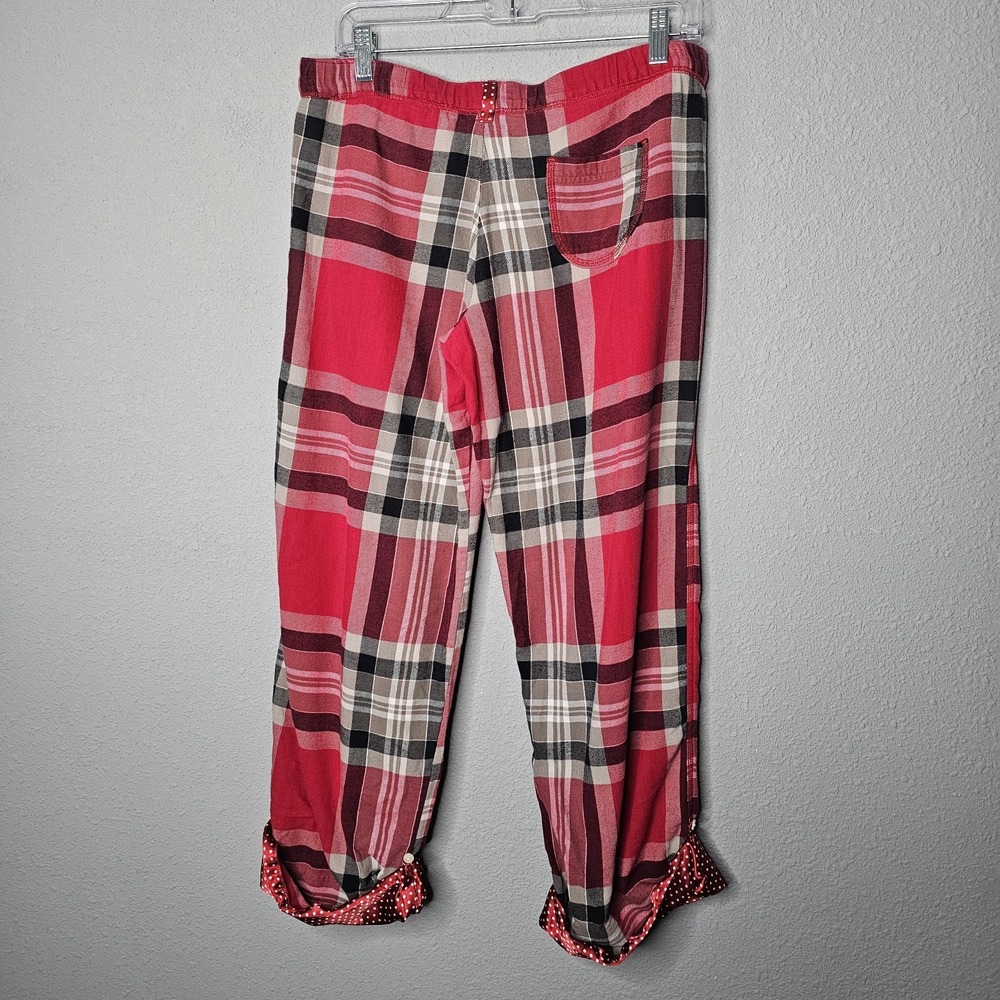 Aerie Womens Red Plaid Pajama Pants Polka Dot Trim Button Tab Cuffs Small Bird - Picture 6 of 11